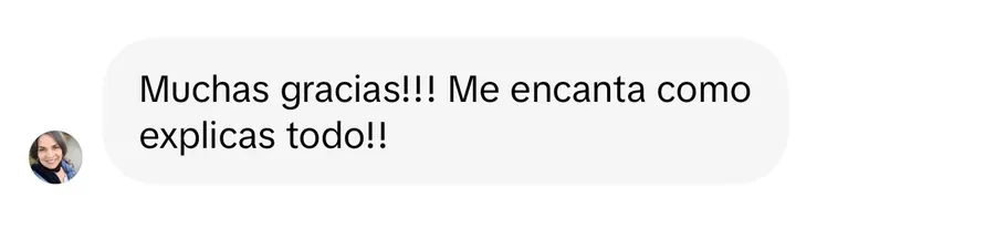 Mensaje recibido que agradece y elogia la forma de explicar